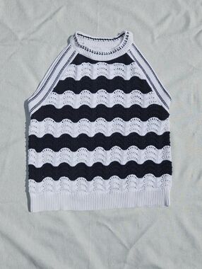 LOFT Blue And White Striped Sleeveless Cotton Knit Top Womens Size Large